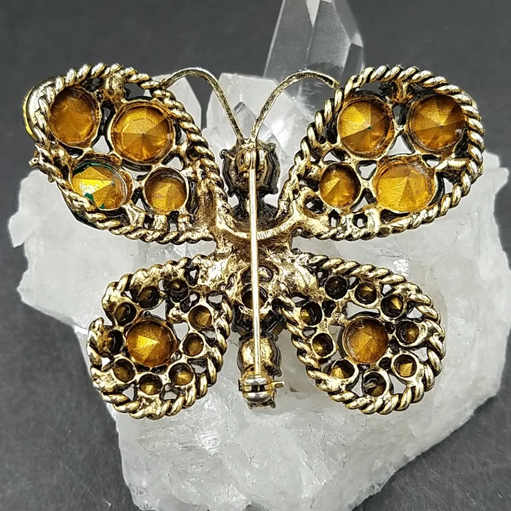 Vintage Hollycraft Green Rhinestone Butterfly Brooch